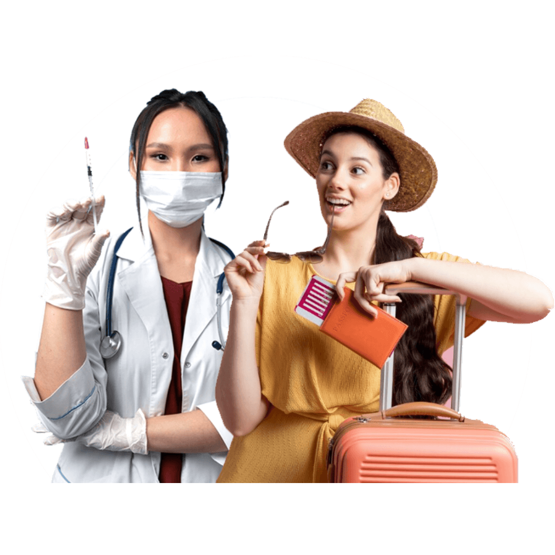 Travelers at airport with luggage